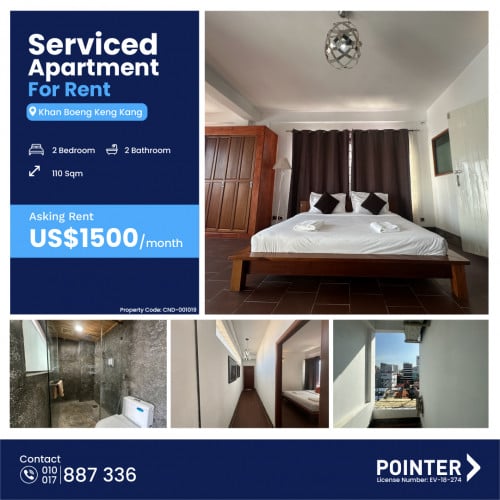 🏢2 Bedroom Serviced Apartment for Rent in BKK1 Phnom Penh