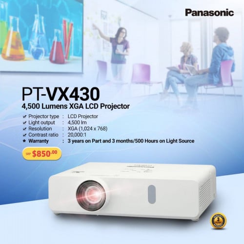 📽 Panasonic PT-VX430 – 4,500 Lumens XGA LCD Projector បង្ហាញច្បាស់ ទោះបីនៅក្នុងបន្ទប់ភ្លឺក៏ដោយ ✨