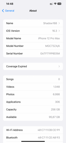 12 Pro Max 256 Blue ទិញថ្មី1220$