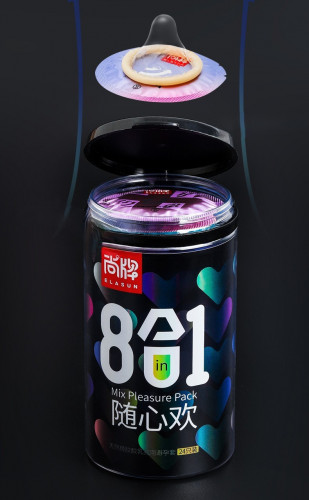 Elasun 8in1 Black Condom ស្រោមអនាម័យចំរុះទាំង៨