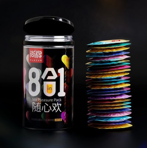 Elasun 8in1 Black Condom ស្រោមអនាម័យចំរុះទាំង៨