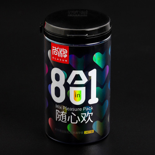 Elasun 8in1 Black Condom ស្រោមអនាម័យចំរុះទាំង៨