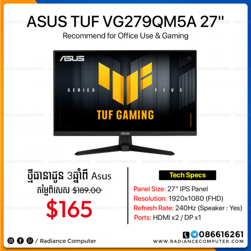Monitor Asus TUF VG279QM5A 27inch FHD 240Hz