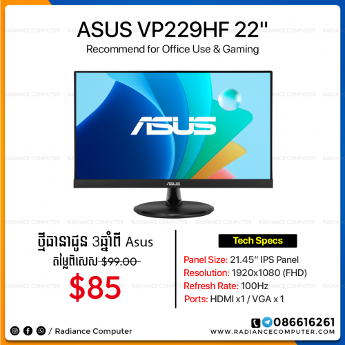 Monitor Asus VP229HF 21.45inch IPS FHD 100Hz
