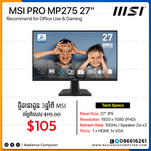 Monitor MSI MP275 27inch IPS FHD