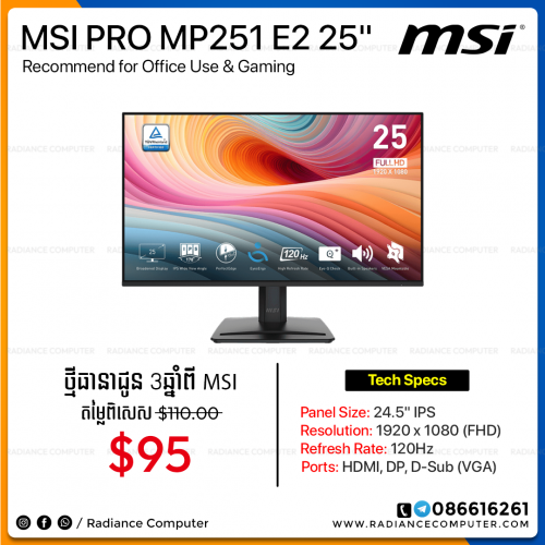 MSI Pro MP251 E2 24.5 FHD IPS 120Hz