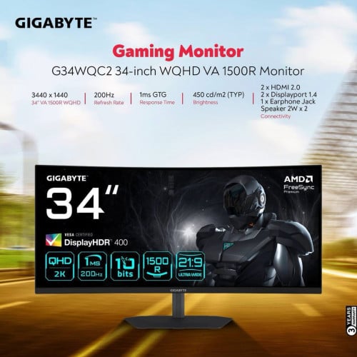 Monitor Brand Gigabytes G34WQC2 2K 200Hz ថ្មីប្រអប់  មានធានារយះពេល3ឆ្នាំពេញ 📩