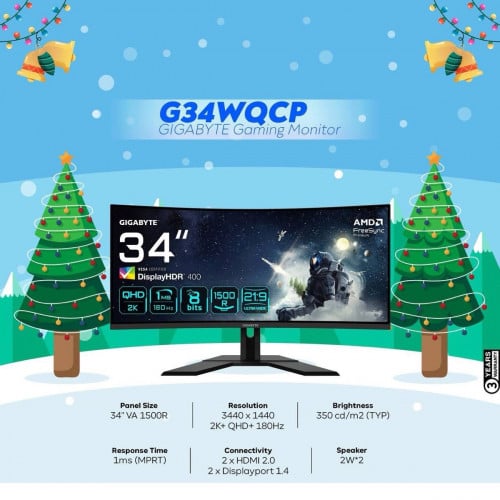 Monitor Brand Gigabytes G34WQCP 2K 180Hz ថ្មីប្រអប់  មានធានារយះពេល3ឆ្នាំពេញ 📩