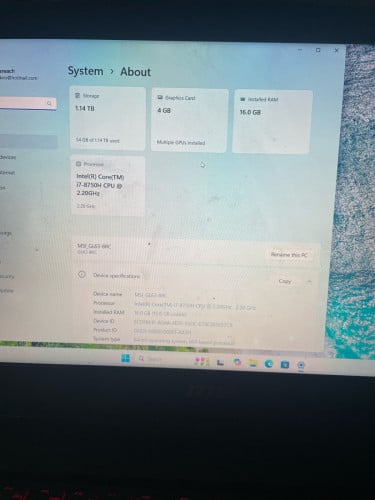 Msi Gaming Laptop GL63 8RC Intel CORE i7 8th Gen SSD 256G HDD 1T Ram16G VGA 1050 4G