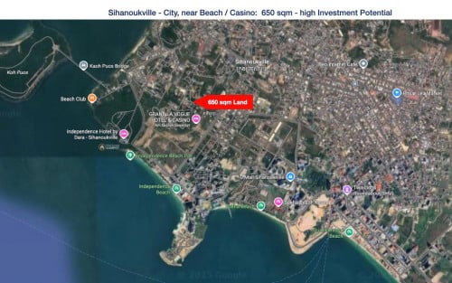 Sihanoukville City near Beach / Casino: 650 Sqm for House, Hotel or Guesthouse