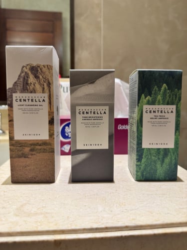 Skin1004 Centella light cleansing oil, Tone brightening Capsule Ampoule, Tea-trica Relief Ampoule.