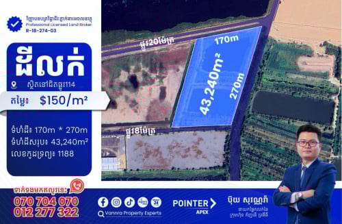 ដីលក់នៅជិតផ្លូវ114 ក្បែរវឌ្ឍនៈ ហ្គោល រីសត