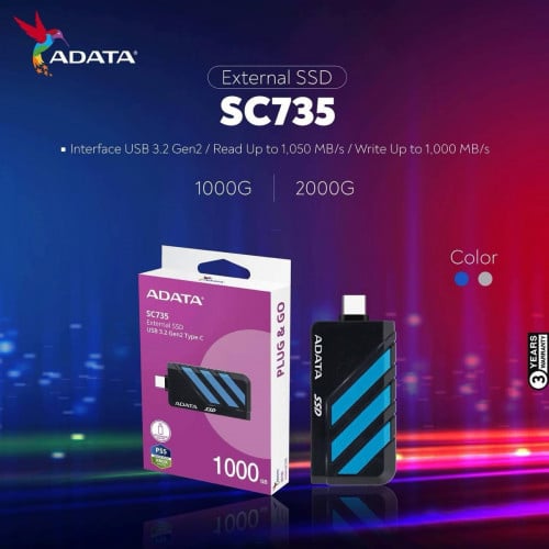 External SSD SC735 Brand Adata ថ្មីប្រអប់ អីវ៉ាន់មាននៅក្នុងស្តុក មានធានារយះពេល1ឆ្នាំពេញ 📩