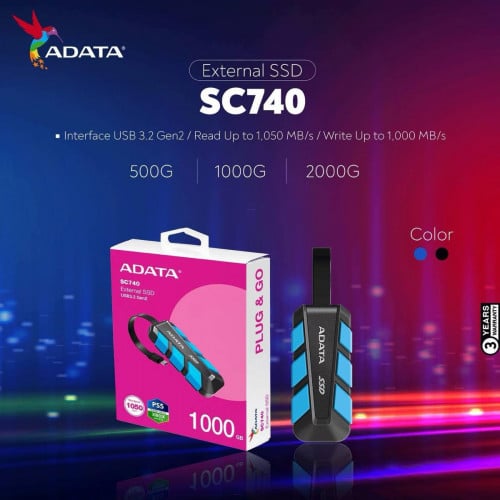 External SSD SC740 Brand Adata ថ្មីប្រអប់ អីវ៉ាន់មាននៅក្នុងស្តុក មានធានារយះពេល1ឆ្នាំពេញ 📩