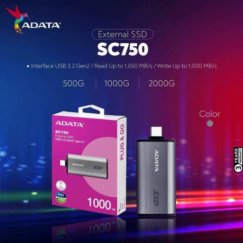 External SSD SC750 Brand Adata ថ្មីប្រអប់ អីវ៉ាន់មាននៅក្នុងស្តុក មានធានារយះពេល1ឆ្នាំពេញ 📩