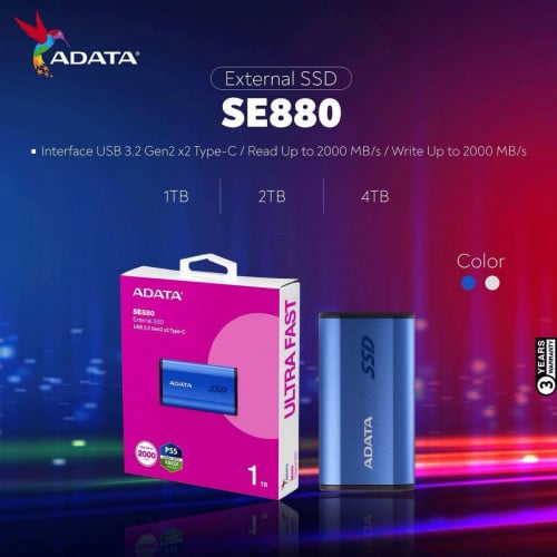 External SSD SE880 Brand Adata ថ្មីប្រអប់ អីវ៉ាន់មាននៅក្នុងស្តុក មានធានារយះពេល1ឆ្នាំពេញ 📩