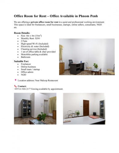 Office room for rent in Phnom Penh