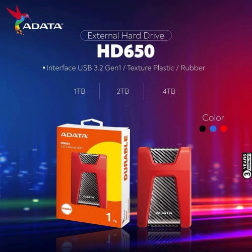 External HDD Drive HD 650 Brand Adata ថ្មីប្រអប់  មានធានារយះពេល1ឆ្នាំពេញ 📩