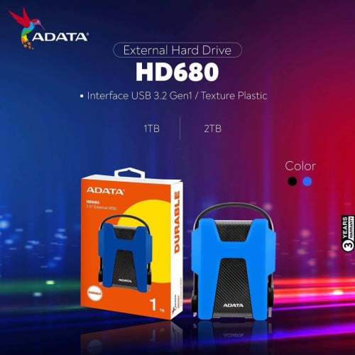 External HDD Drive HD 680 Brand Adata ថ្មីប្រអប់  មានធានារយះពេល1ឆ្នាំពេញ 📩