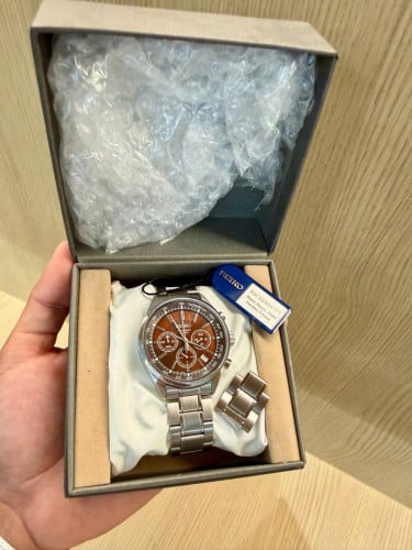 Original SEIKO CHRONOGRAPH 100M SSB041P1 Brown Dial Date 2021 Full Box- (Condition 96%)