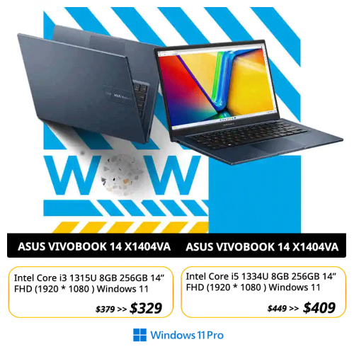 ASUS VIVOBOOK 14 X1404VA : i3 1315U   8GB 256GB 14" FHD $329