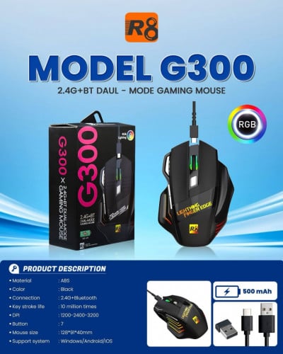 Mouse Gaming RGB Brand R8 ថ្មីប្រអប់ អីវ៉ាន់មាននៅក្នុងស្តុក មានធានារយះពេល1ឆ្នាំពេញ 📩