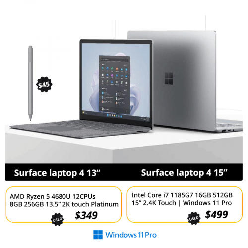 Surface laptop 4 : i7-1185G7  16GB 512GB 15" 2.4K touch $499