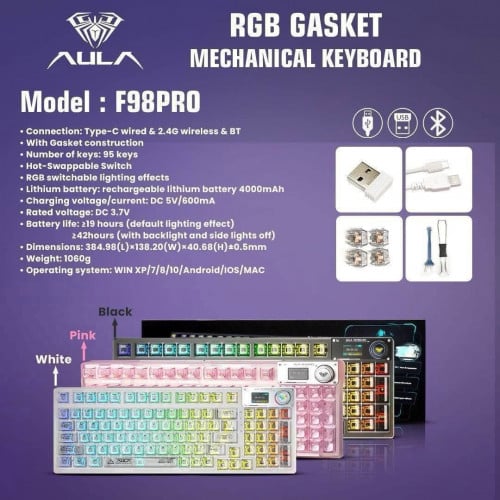 Keyboard Wireless Gaming Brand Aula F98 Pro មាន3ពណ៌ មានការធានា1ឆ្នាំពេញ អ