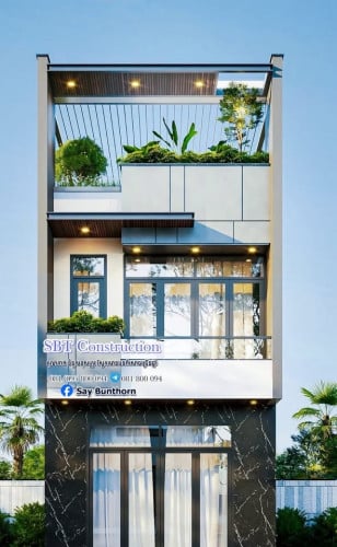 🔥 ផ្ទះល្វែងបែបសាបៗ ទំហំ 5.00m x 15m (២ជាន់+sky bar)😍🫰