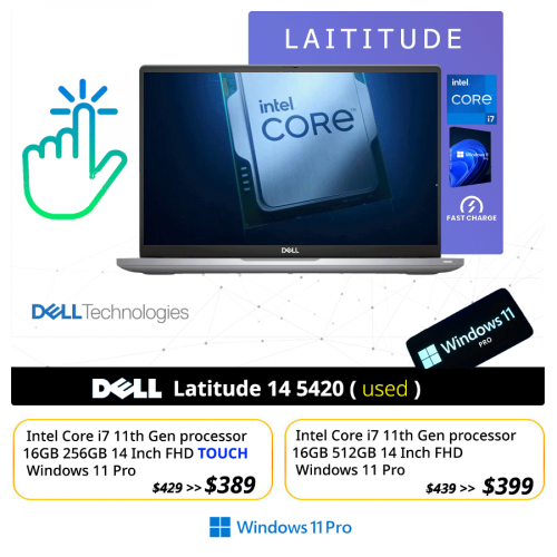 𝐃𝐞𝐥𝐥 𝐋𝐚𝐭𝐢𝐭𝐮𝐝𝐞 𝟏𝟒 𝟓𝟒𝟐𝟎 | i7 11th 16GB 512GB 14 Inch FHD , Windows 11 Pro