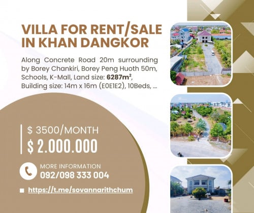 Villa + Land 6287sqm for rent near Borey Chankiri