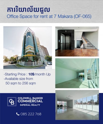ការិយាល័យជួល ក្នុងខណ្ឌ7មករាជិតផ្លូវព្រះមុនីវង្ស Office Space for rent at 7 Makara (OF-065)