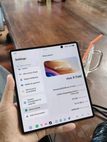 Vivo XFold Ram 12-512G ឆ្នូតអេក្រង់ខាងក្រៅខាងក្នុងស្អាតដូចរូប លក់ 188$ សំបកស្អាត 97%