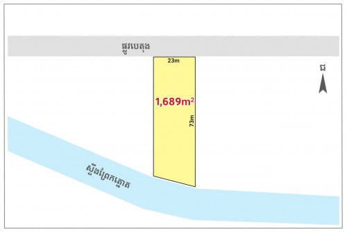 Land for Sale along concrete road, along Prek Thnaot Canal