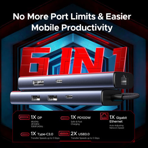 UGREEN 6 in 1 USB-C Docking Station 75643