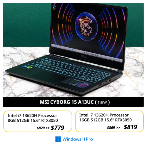 NEW , MSI Cyborg 15 A13UC  ( RTX3050 ) $779