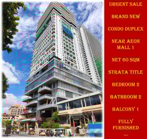 #SC004 👉 URGENT SALE Brand New Condo Duplex Type ( 2 Floors 2Beds 2Bath) Near AEON Mall 1