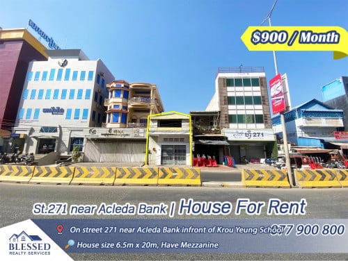 St.271 near Acleda Bank 💥 House for Rent 💥