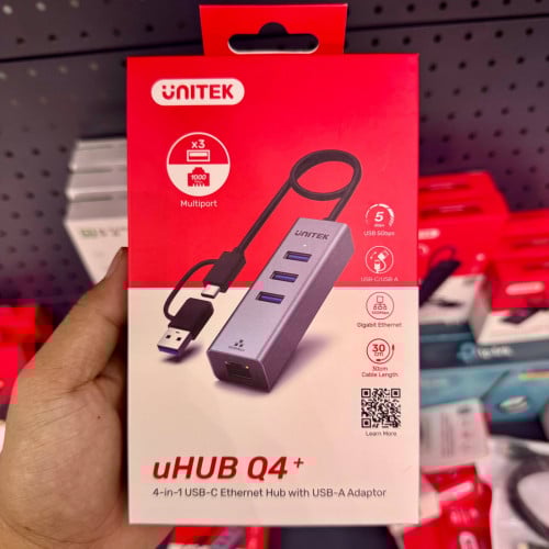 UNITEK 4-in-1 USB-C Ethernet Hub – Gigabit & USB Ports