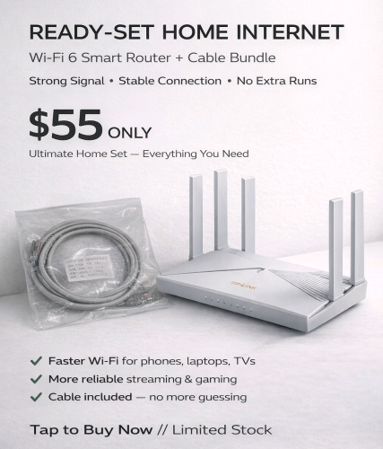 $55 Wi-Fi 6 Smart Router + Cable Set READY-SET
