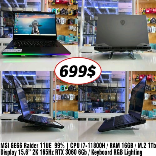 MSI GEG6 Raider 11UE 99% CPU i7-11800H/ RAM 16GB / M.2 1Tb  RTX 3060 6Gb / Keyboard RGB Lighting