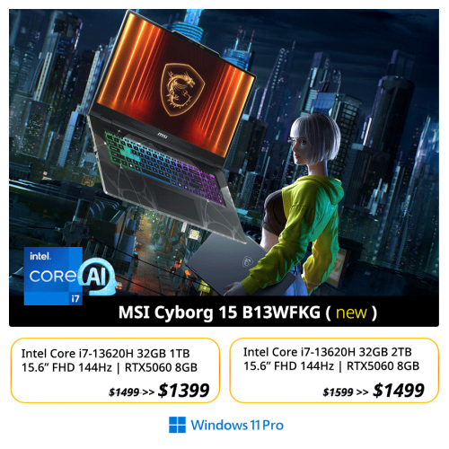 👉👉 MSI Cyborg 15 Gaming  ( RTX5060 / RGB Key  )   32GB 1TB , Core i7 , $1399