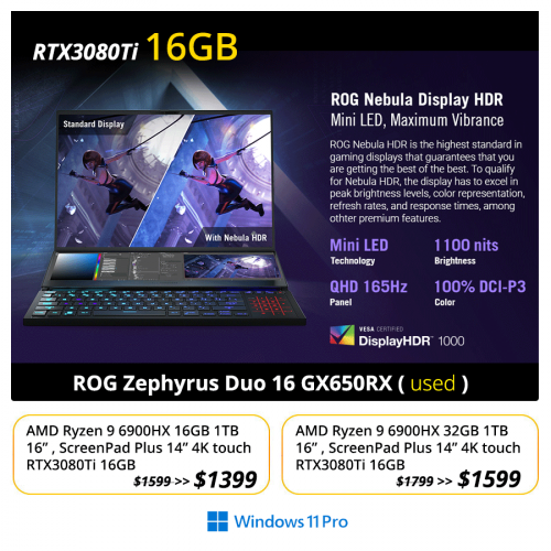 👉👉 ROG Zephyrus Duo 16 GX650RX​  $1399