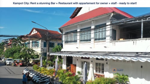 Kampot City: Rent a stunning Bar + Restaurant with Appartement – Full Equipment, Ready to Start!