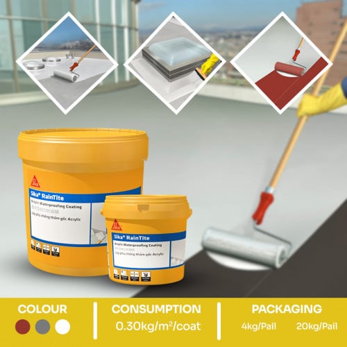 Sika® RainTite – ផលិតផលលាបការពារជម្រាបទឹកដំបូលដែលធន់នឹងពន្លឺថ្ងៃ(ប្រភេទ Acrylic)