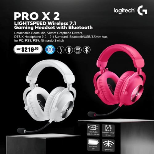 🎧🔥 PRO X 2 LIGHTSPEED – កាស Gaming Wireless (White & Red) កម្រិត Proសម្លេង 7.1 Surround