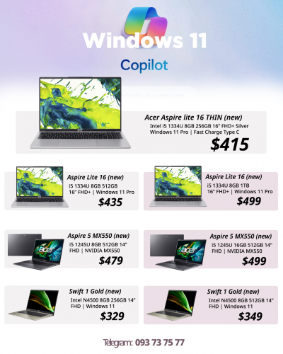 Aspire lite 16 / Intel i5-1334U 8GB 256GB 16"  $415