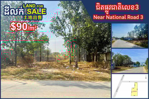 Urgent Land for Sale, Lowest price, along concrete road, entering Anlong Romiet Pagoda