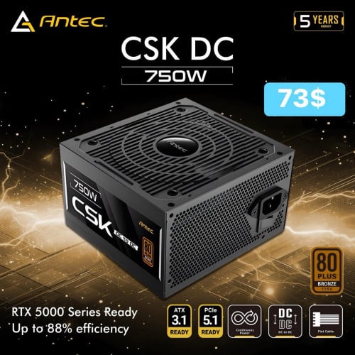 Power Supply Destop New Brand Antec CSK DC 750W អីវ៉ាន់មាននៅក្នុងស្តុកមានការធានា1ឆ្នាំពេញ  📩💕✅