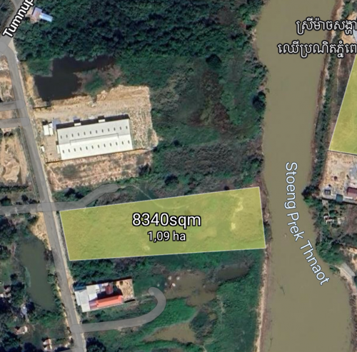 ជាប់ផ្លូវធំ ខាងក្រោយជាប់ស្ទឹង 50x155 (8340sqm)